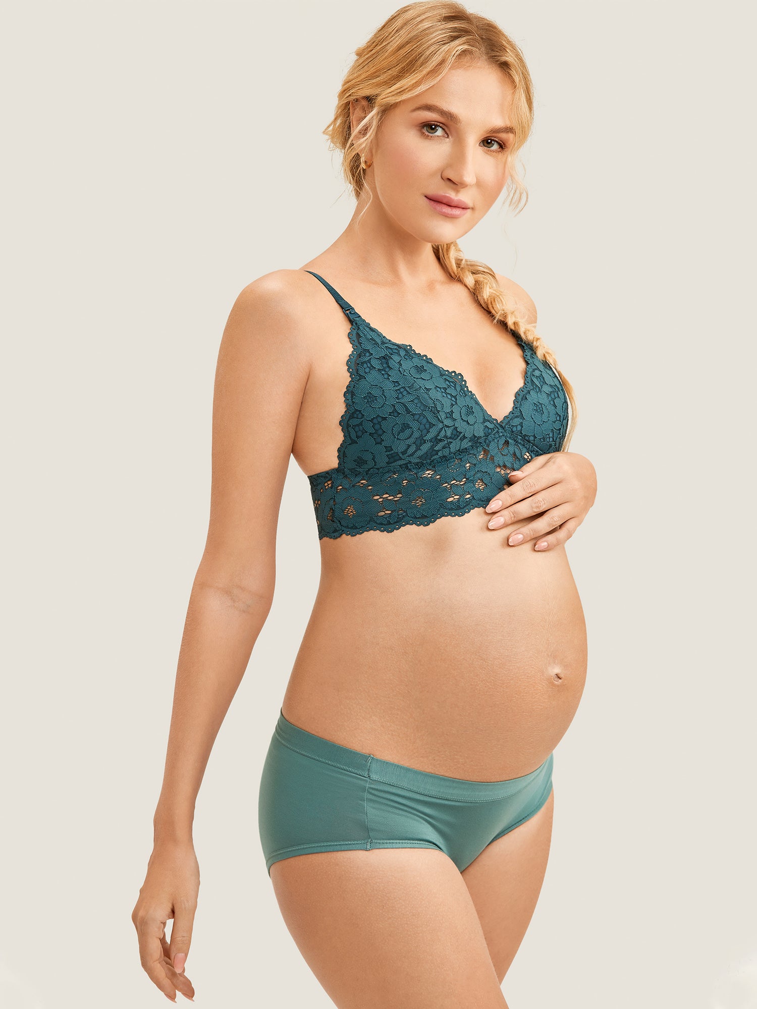 MOMANDA Women's Lace Plunge Nursing Bralette Spruce Green