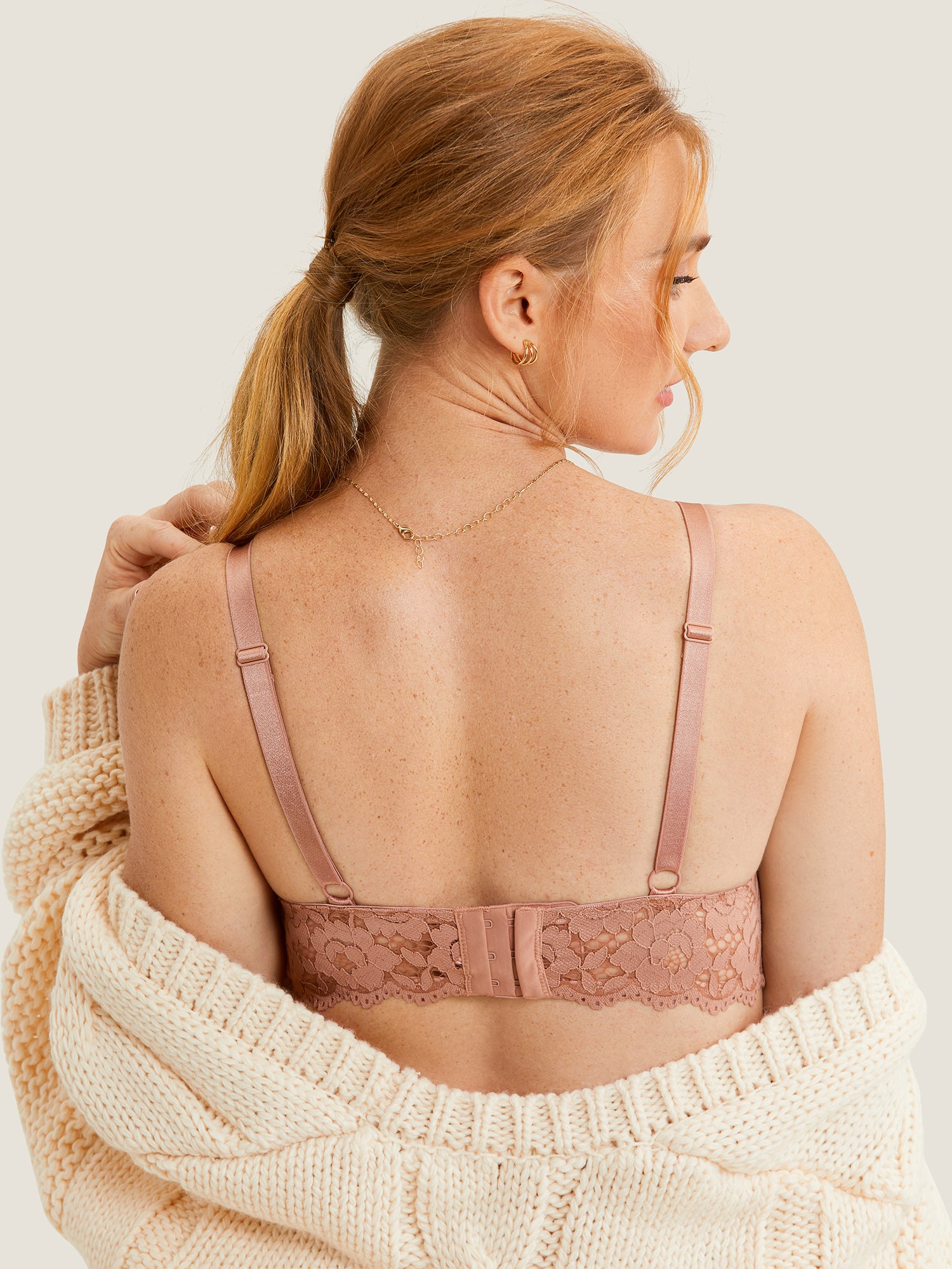 MOMANDA Women's Lace Plunge Nursing Bralette Cream Coffee