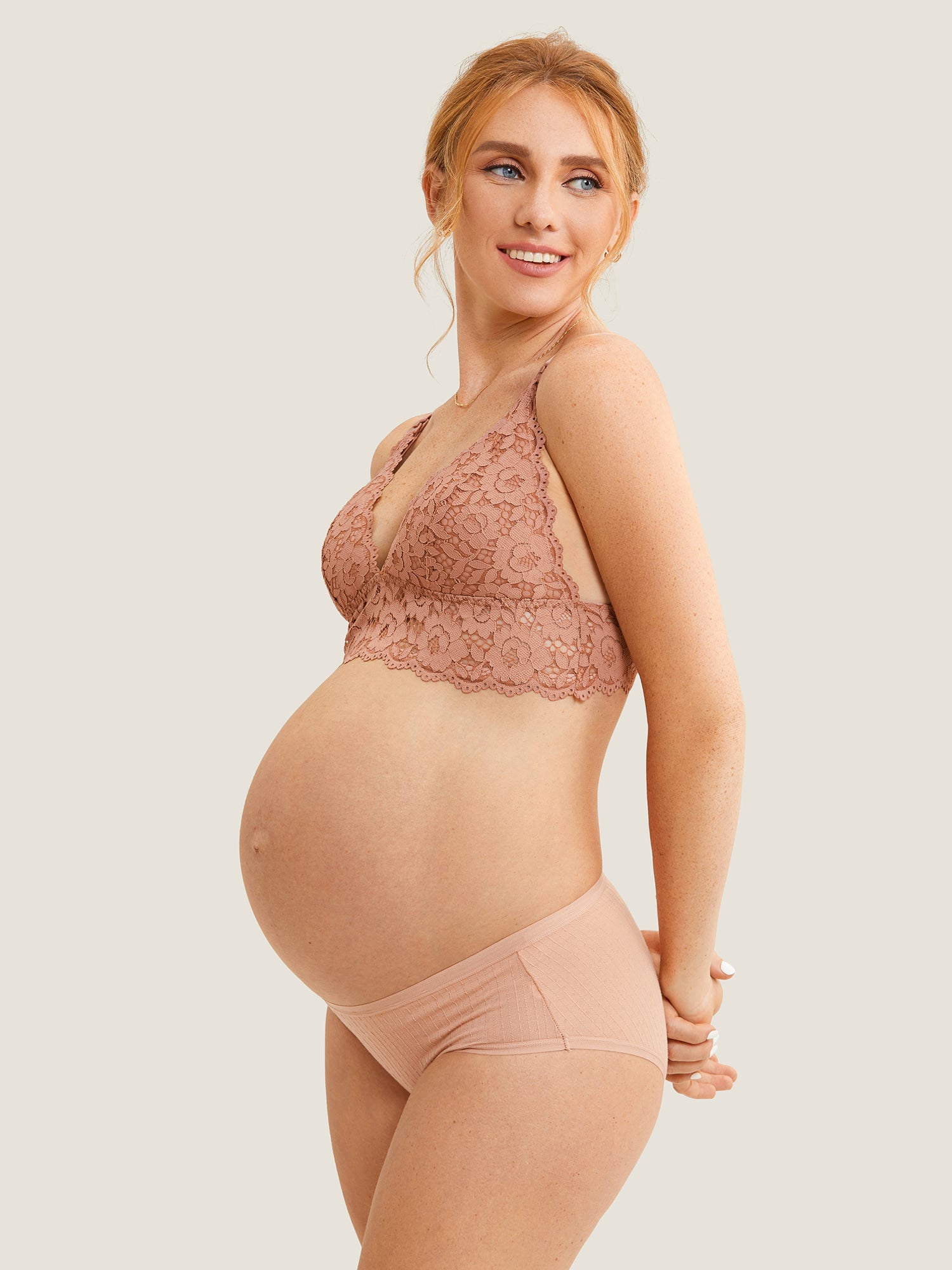 MOMANDA Women's Lace Plunge Nursing Bralette Cream Coffee