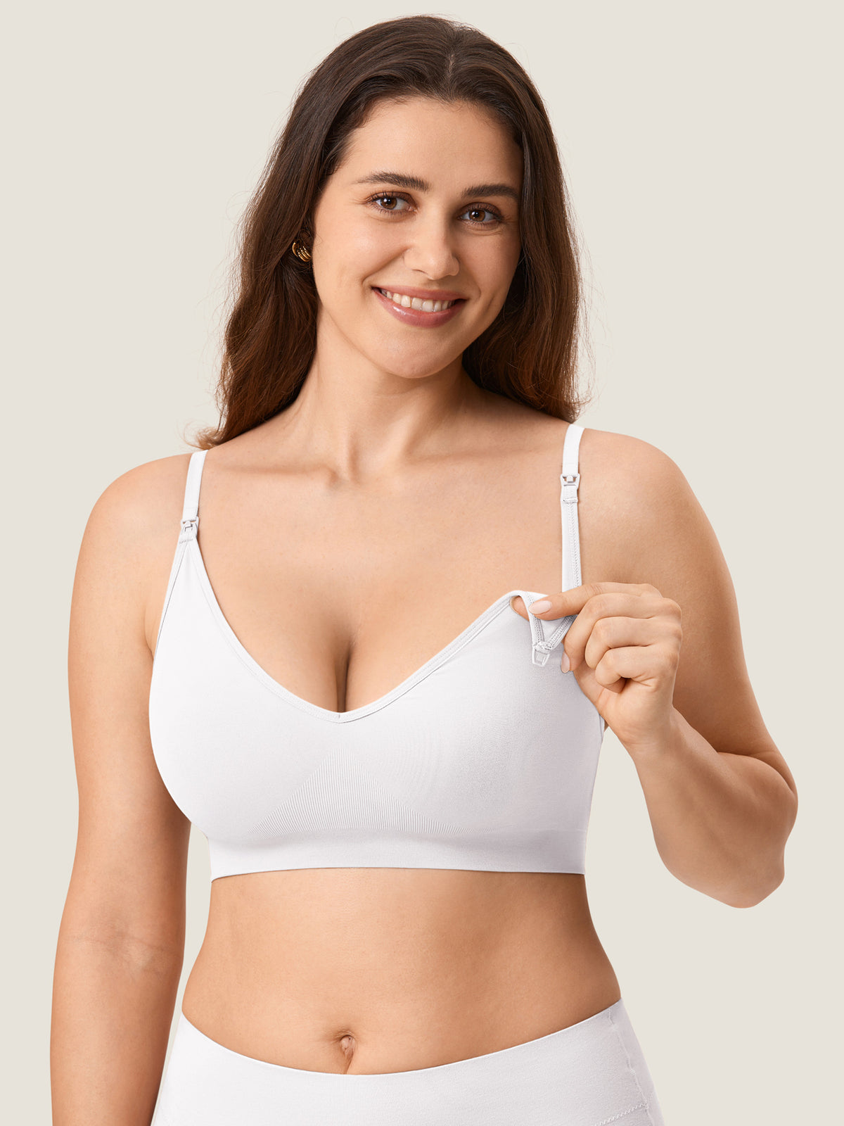 MOMANDA Women's Seamless Soft Knit Nursing Bra Iceland White @model_info:MOM1