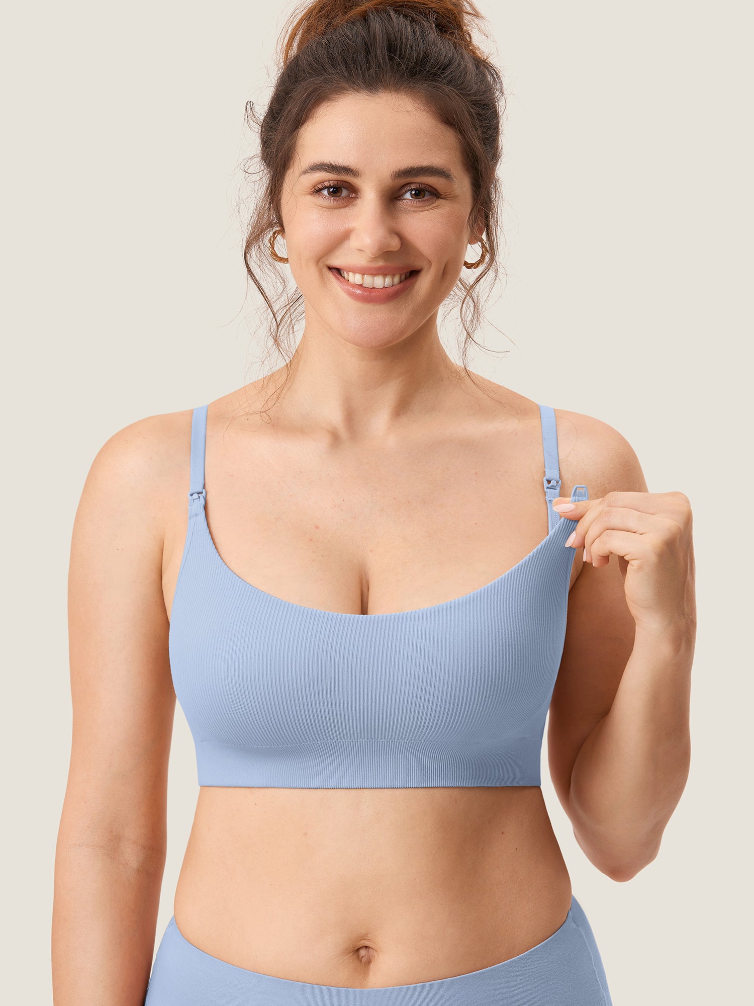 MOMANDA Women's Ribbed Scoop Nursing Bralette Hazelnut