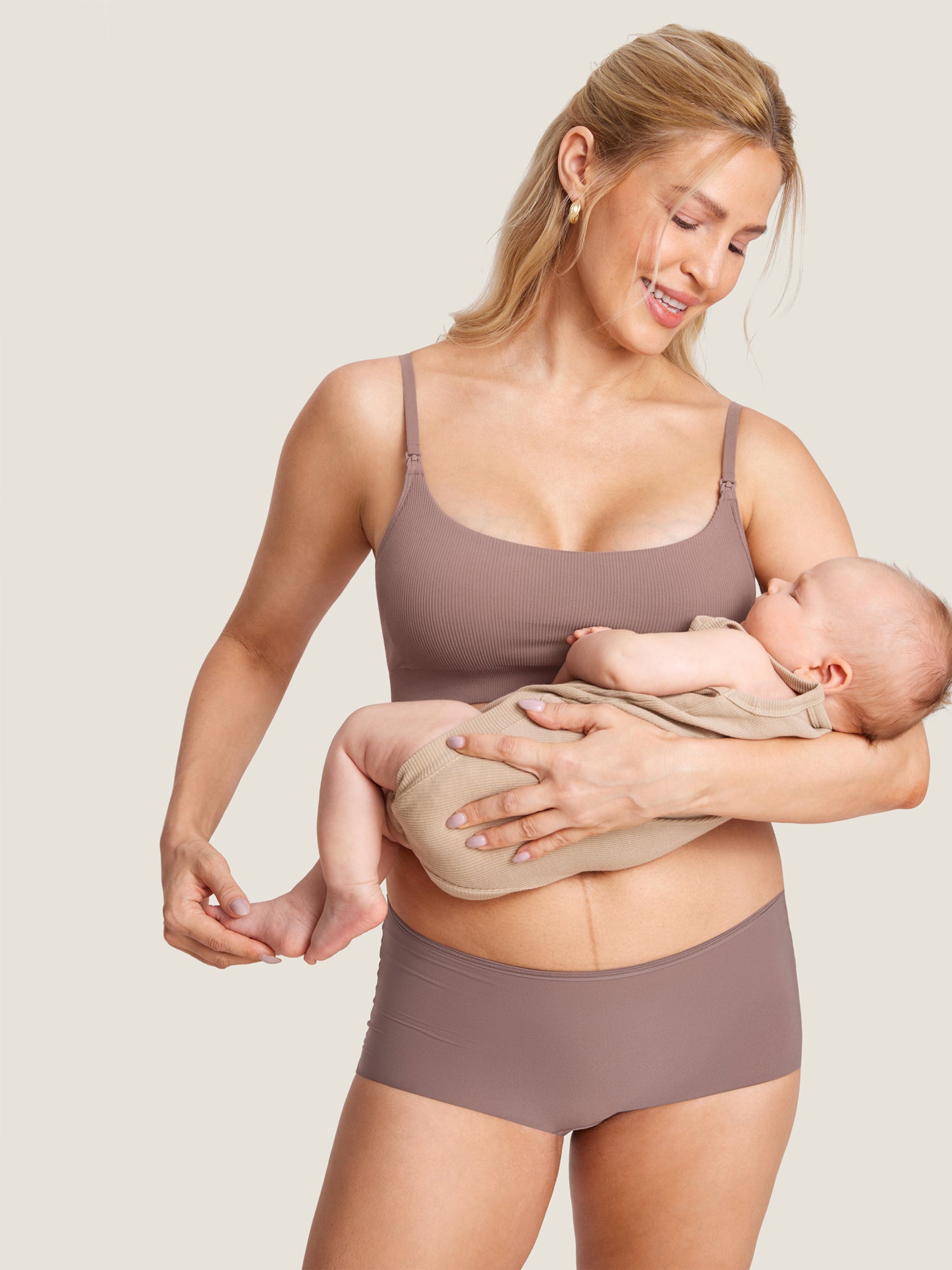 MOMANDA Women's Ribbed Scoop Nursing Bralette Candy Pink