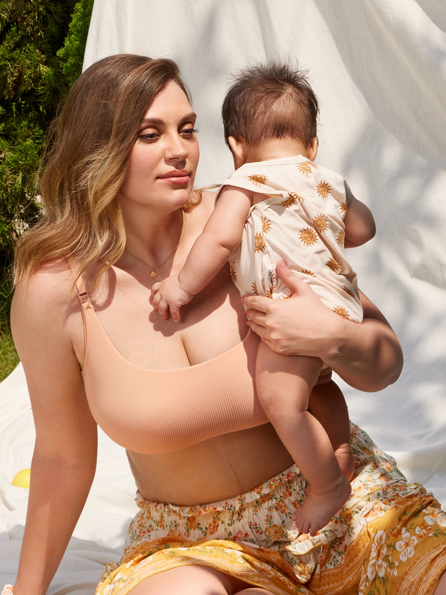 MOMANDA Women's Ribbed Scoop Nursing Bralette Warm Beige