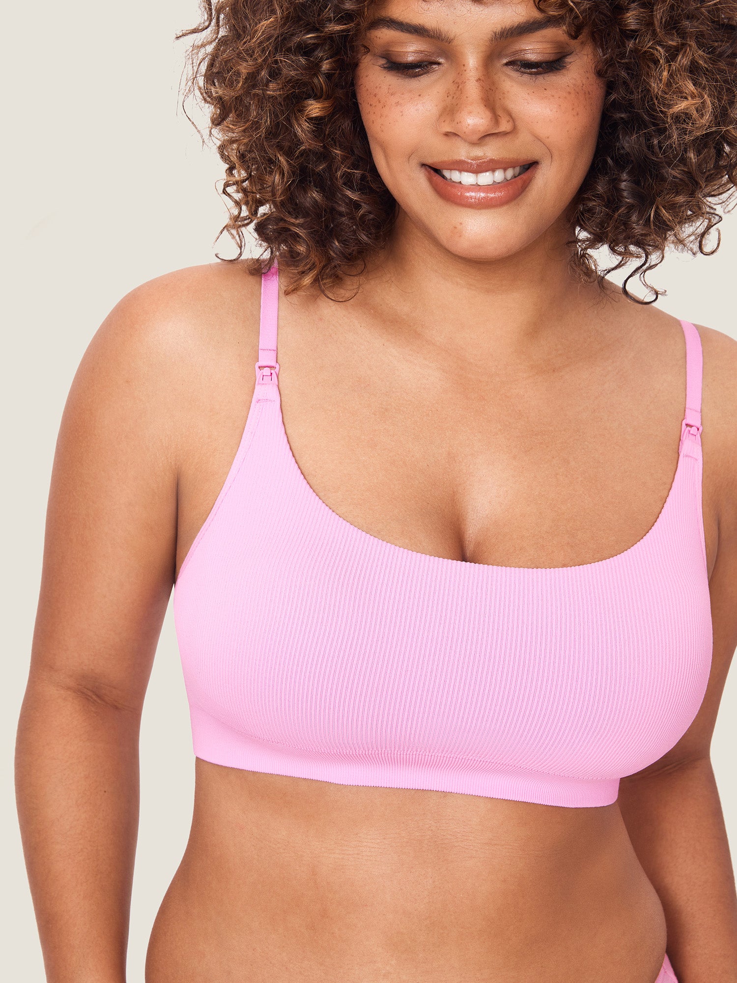 MOMANDA Women's Ribbed Scoop Nursing Bralette Candy Pink