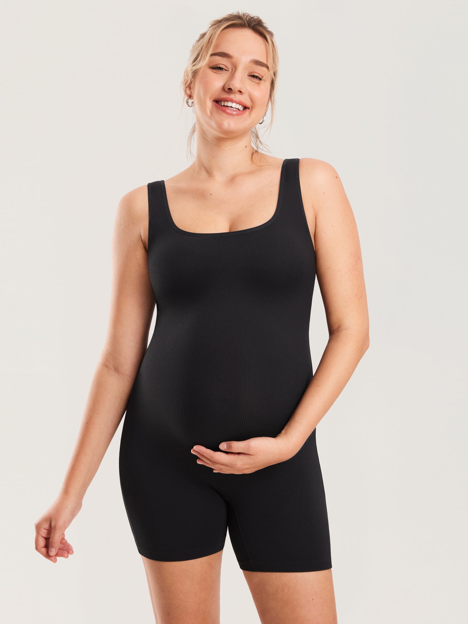 Ribbed Square Neck Maternity Romper