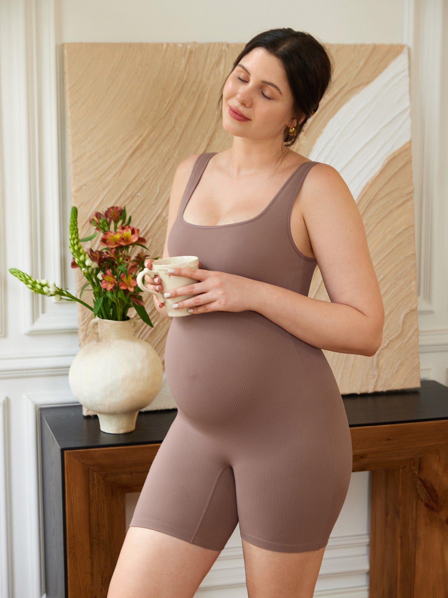 Ribbed Square Neck Maternity Romper