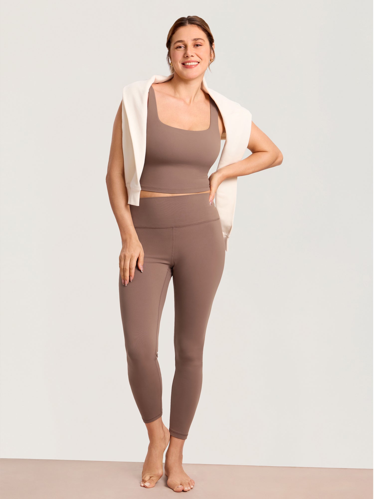 MOMANDA Women's Natrelax® Pumping Crop Tank Top Croissant Brown