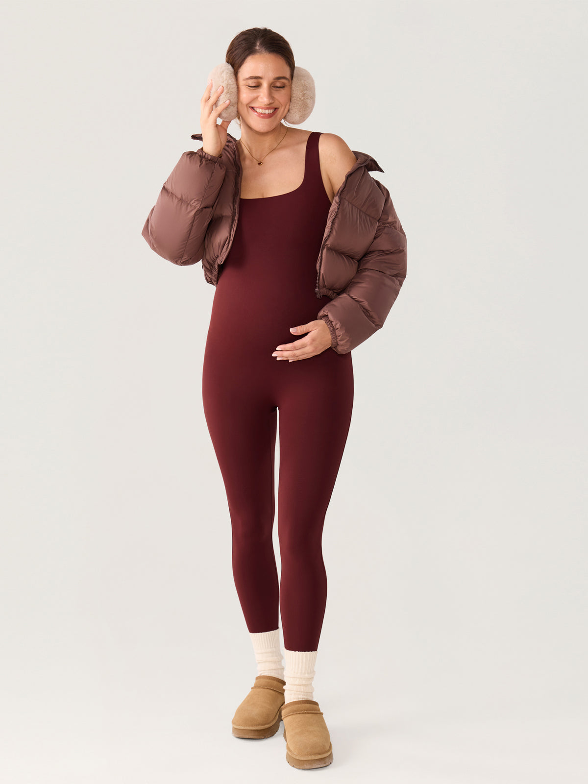 MOMANDA Women's Natrelax® Maternity Jumpsuit Red Merlot @model_info:MOM7