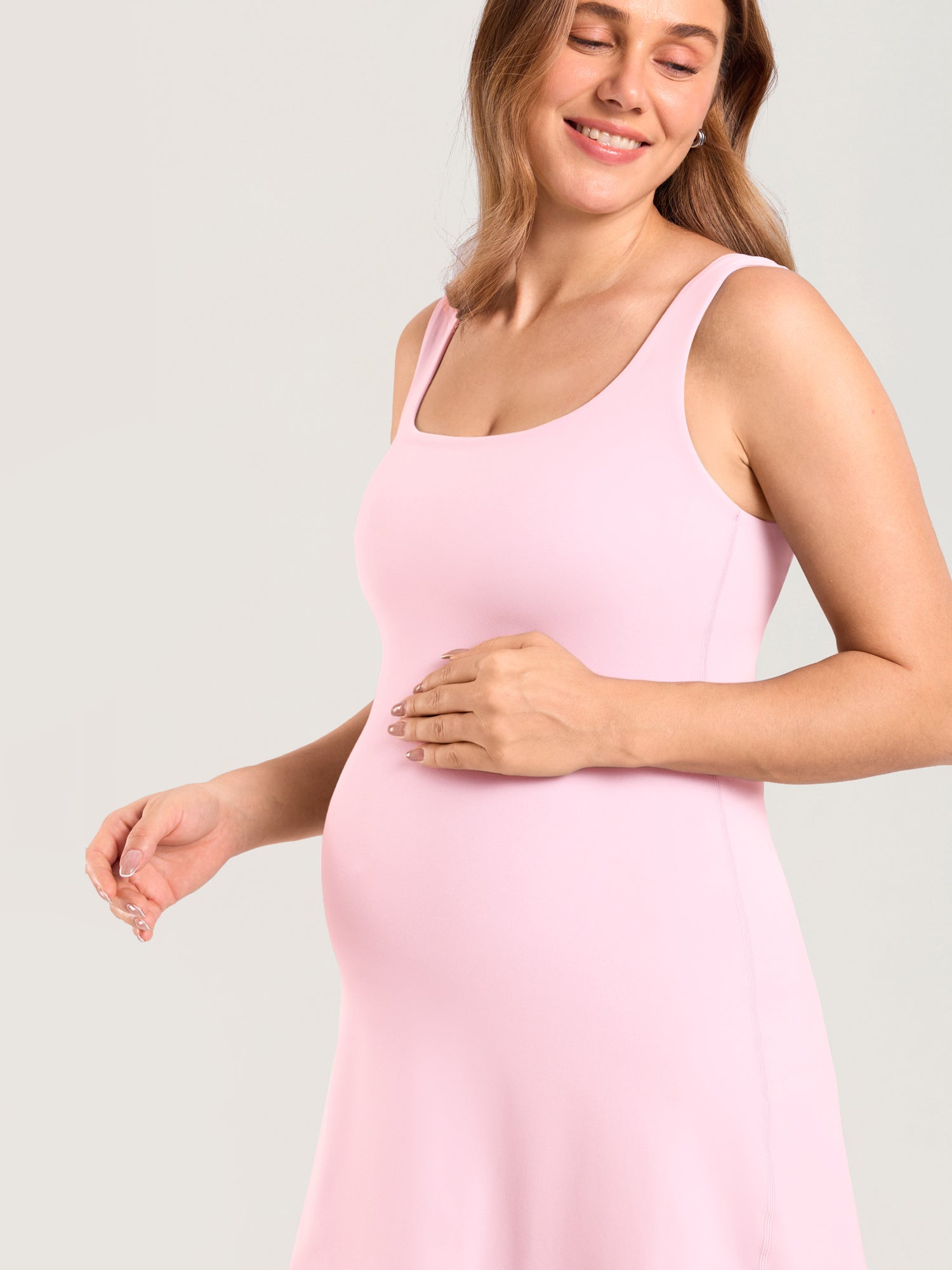 MOMANDA Women's Natrelax® Maternity Mini Dress - Easy Peezy Sweet Pink @model_info:MOM4
