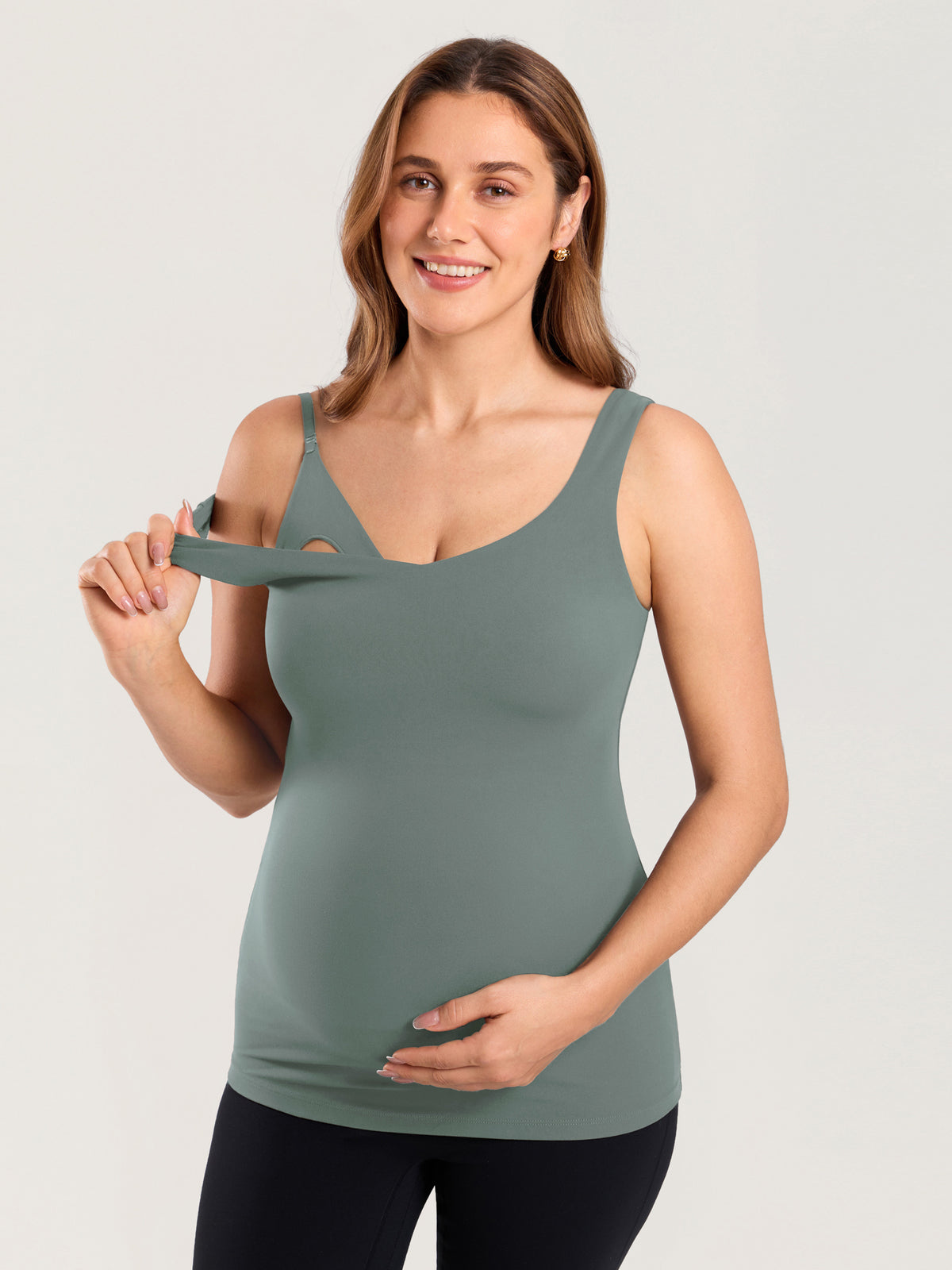 MOMANDA Naterlax® V Neck Nursing Tank Top Grey Sage