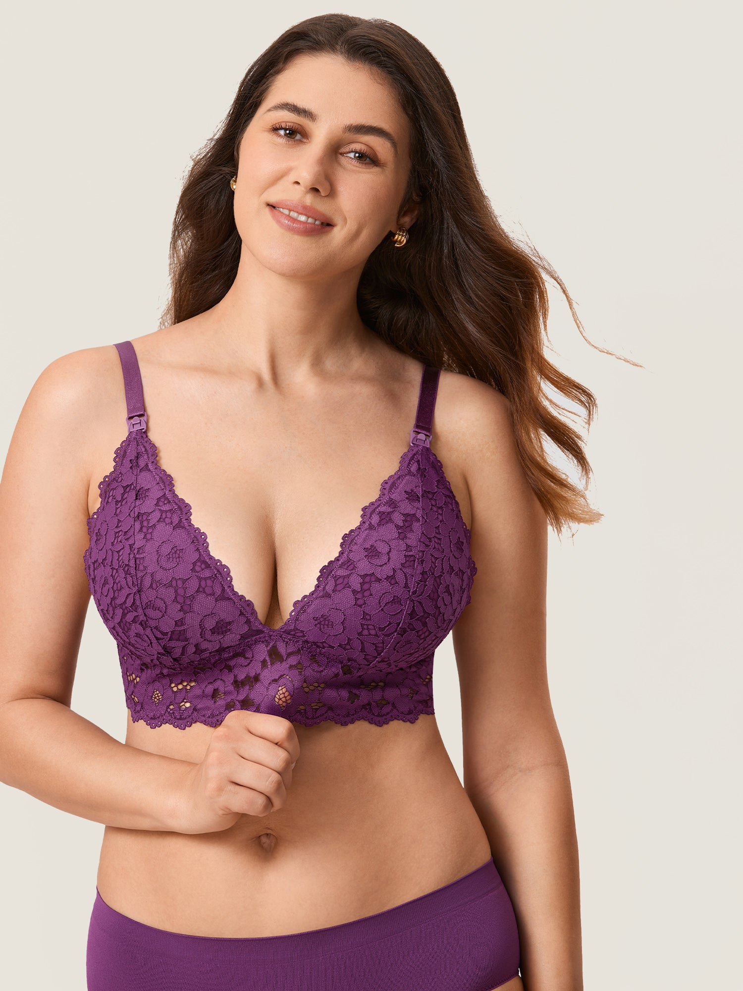 MOMANDA Women's Lace Plunge Nursing Bralette Mulberries Purple