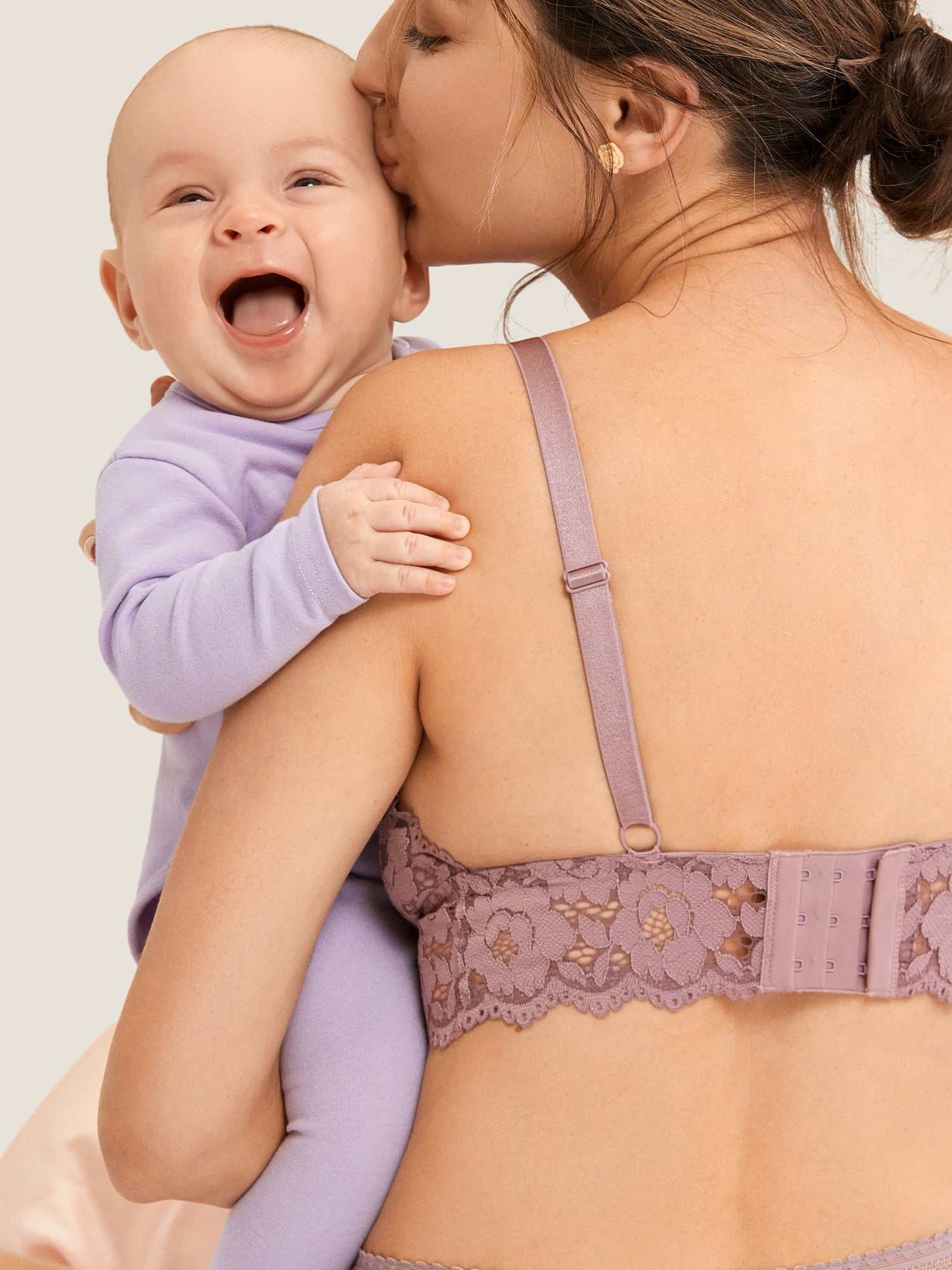 MOMANDA Women's Lace Plunge Nursing Bralette Rose Brown