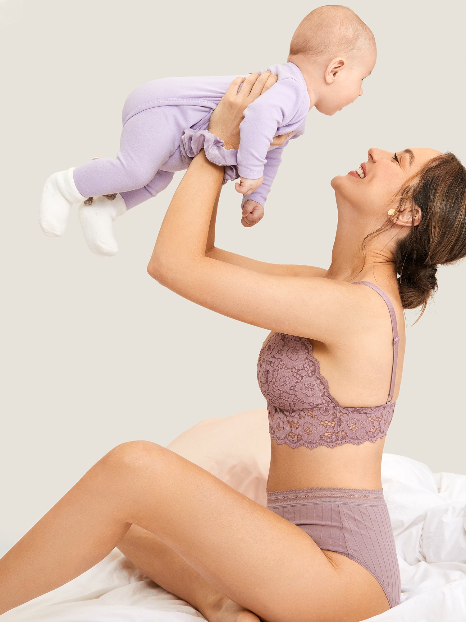 MOMANDA Women's Lace Plunge Nursing Bralette Rose Brown