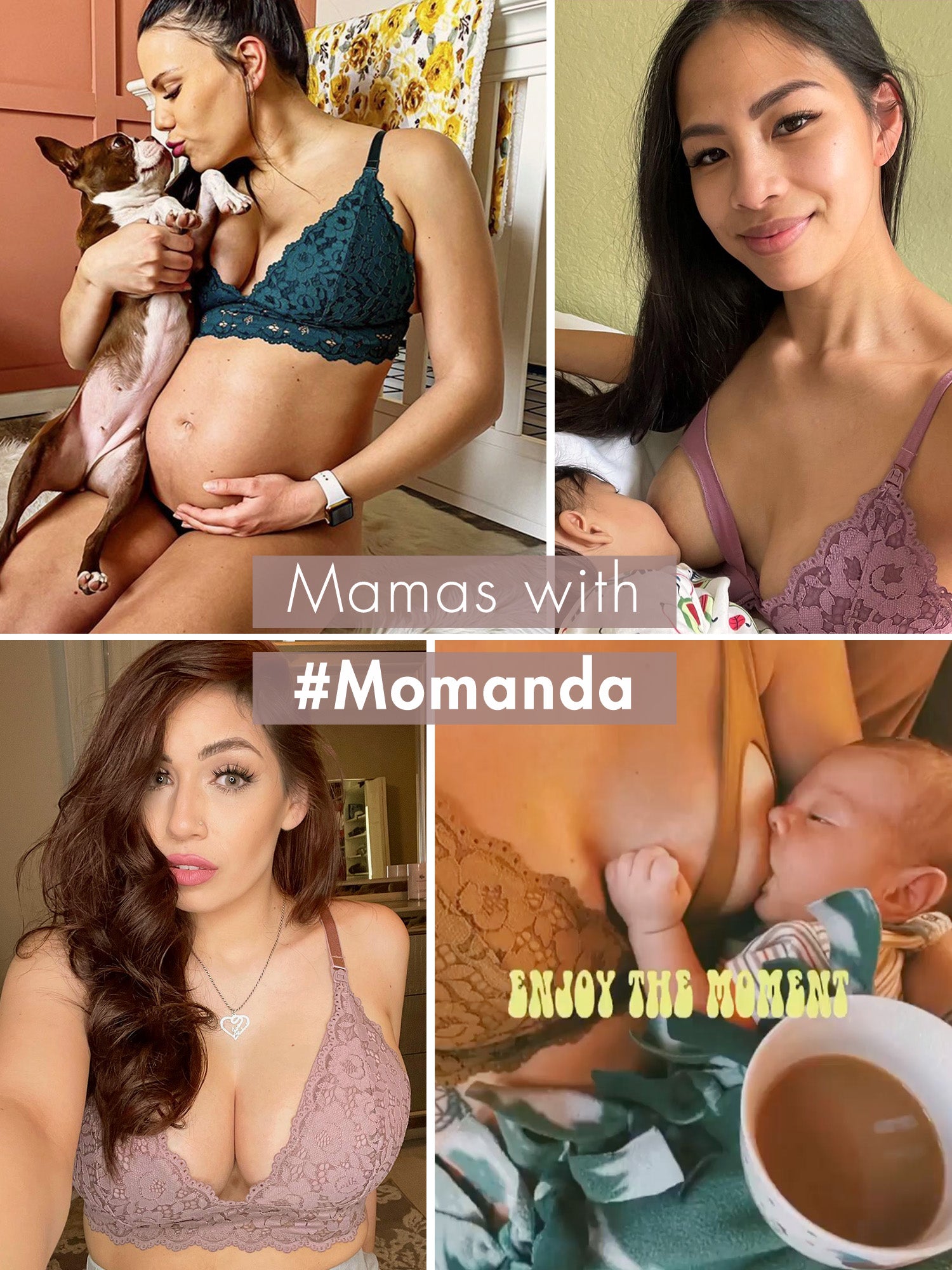 MOMANDA Women's Lace Plunge Nursing Bralette Black