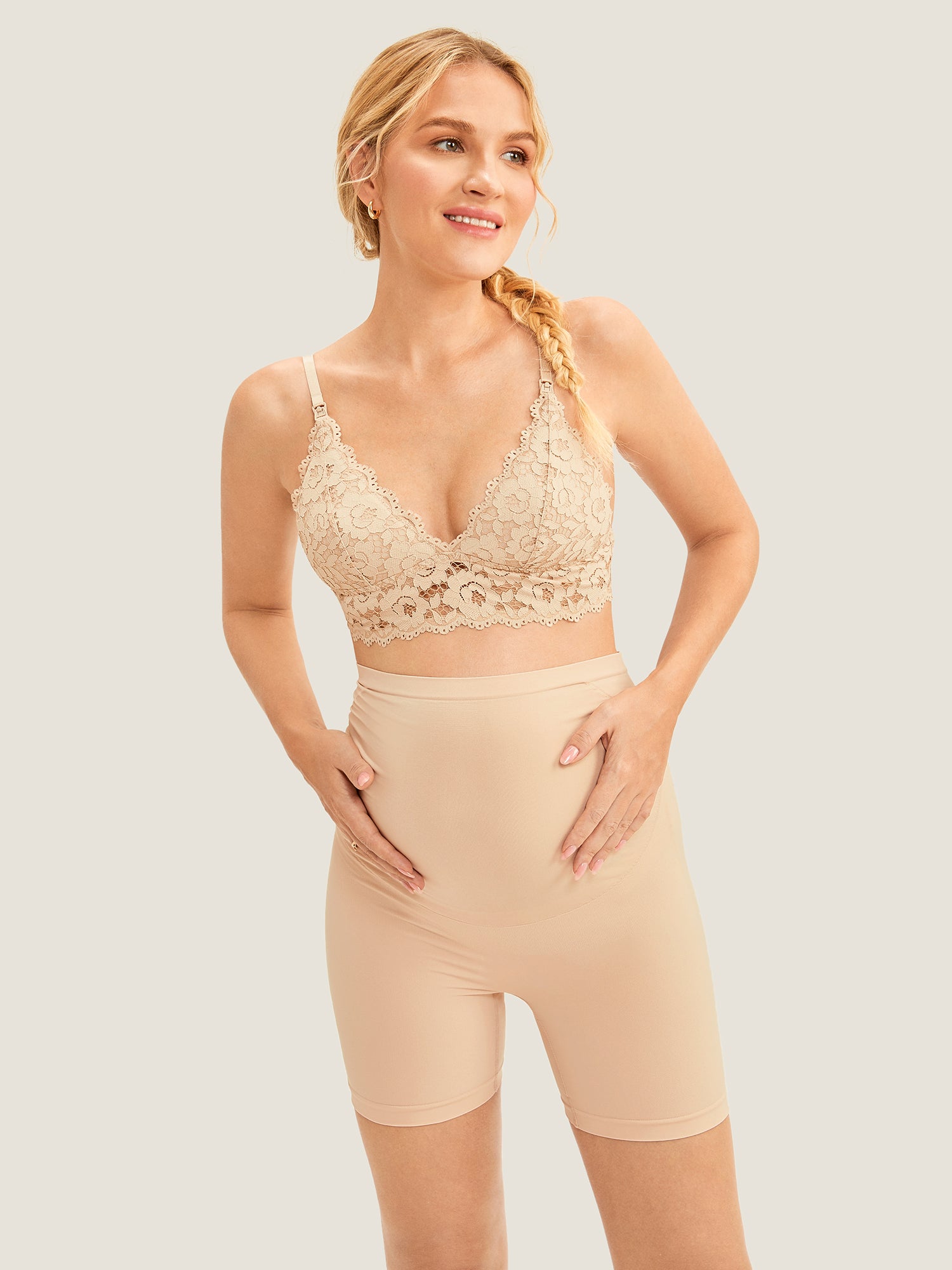 MOMANDA Women's High Waist Shapewear Maternity Shorts|Seamless Beige