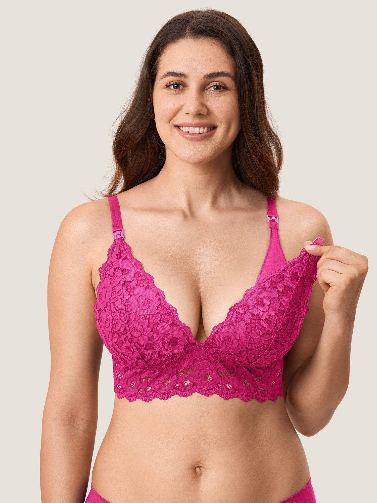 MOMANDA Women's Lace Plunge Nursing Bralette Hibiscus Purple