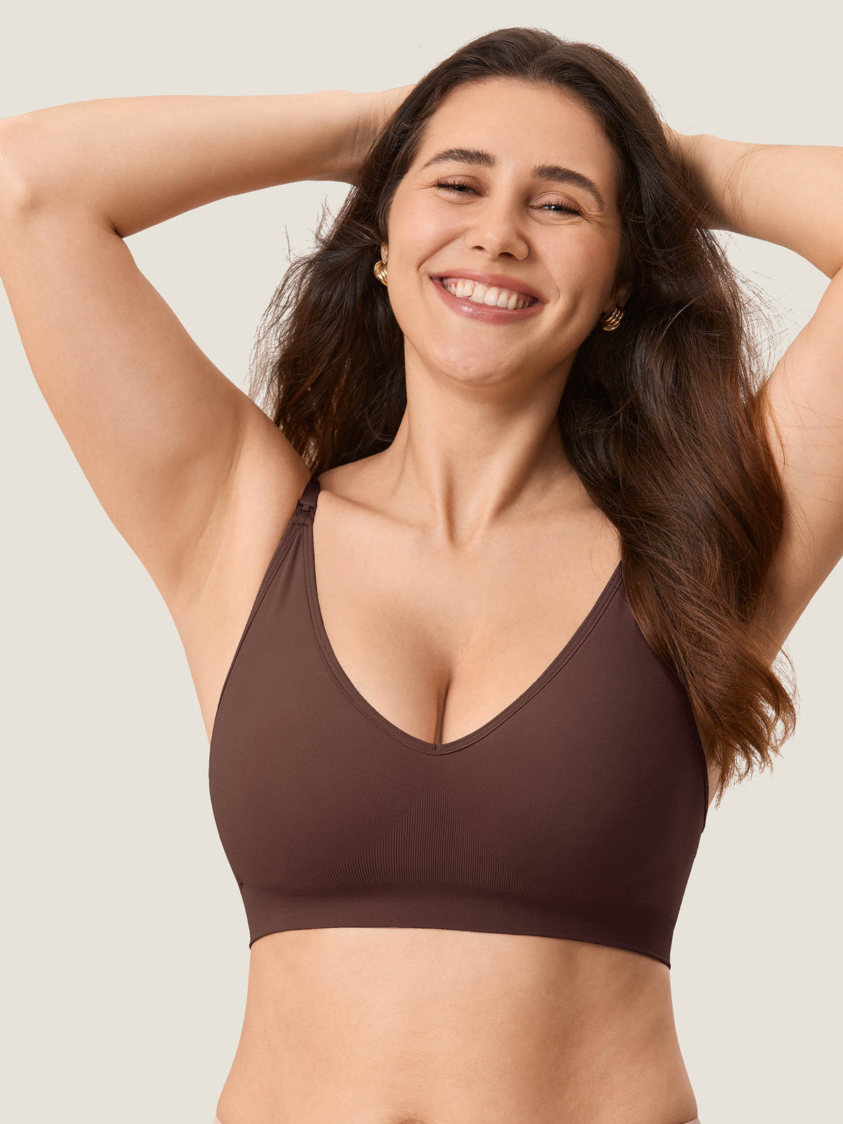 MOMANDA Women's Seamless Soft Knit Nursing Bra Hazelnut @model_info:A1