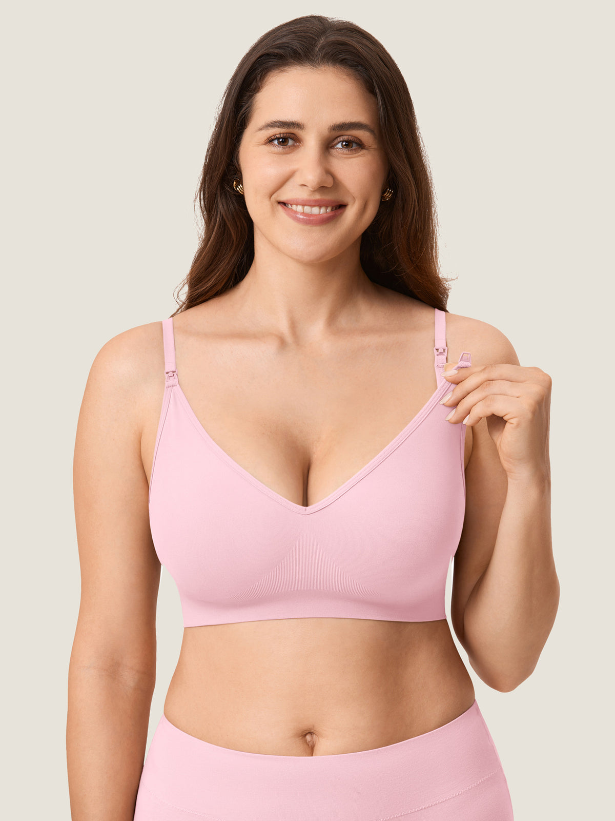 MOMANDA Women's Seamless Soft Knit Nursing Bra Sweet Pink @model_info:MOM1
