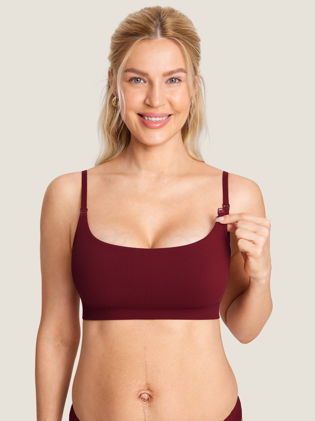 MOMANDA Women's Ribbed Scoop Nursing Bralette Andorra @model_info:MOM1