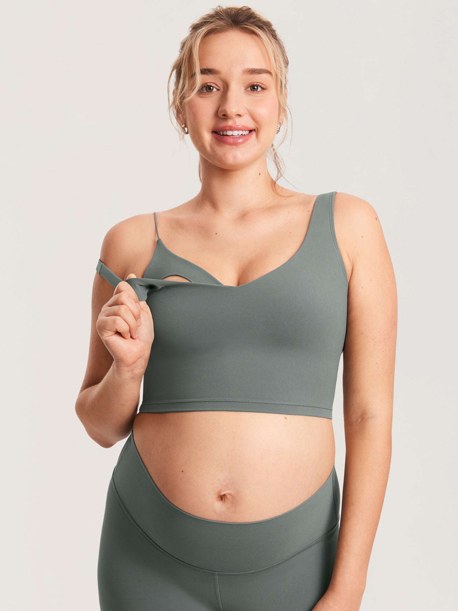 MOMANDA Women's Natrelax® Nursing Crop Tank Top Grey Sage