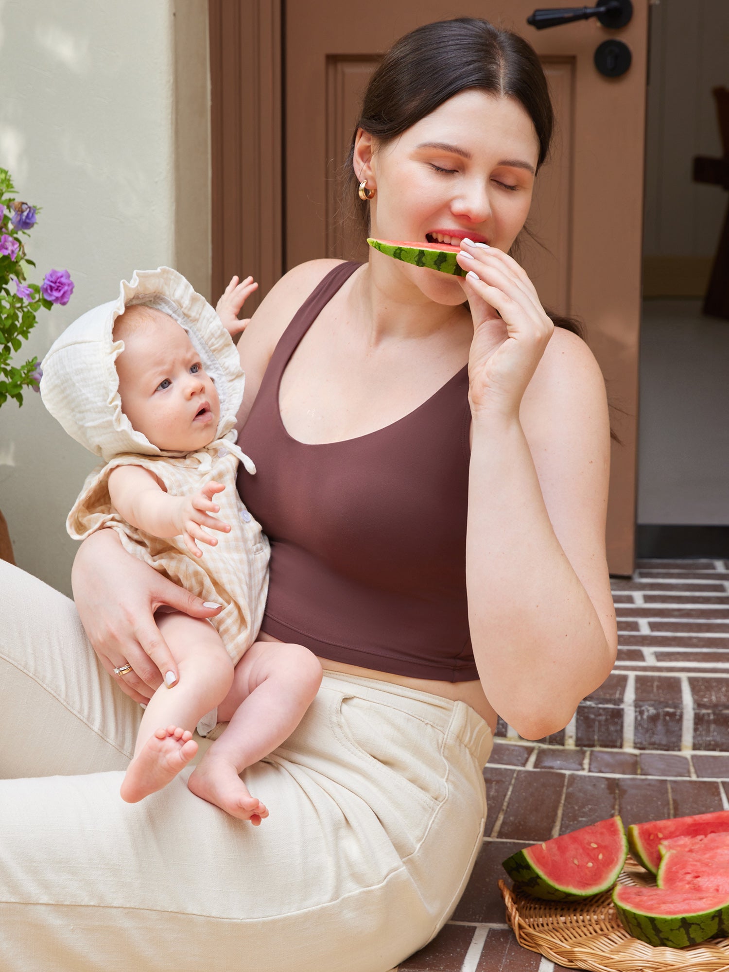 MOMANDA Women's Natrelax® Nursing Crop Tank Top Hot Fudge Brown