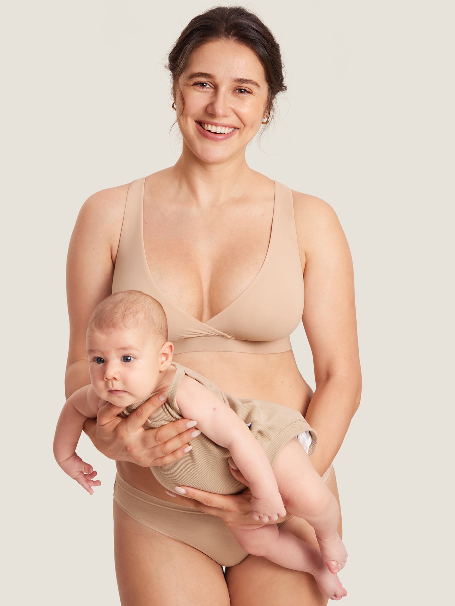 MOMANDA Women's Inbarely® Crossover Racerback Nursing Bra Warm Beige