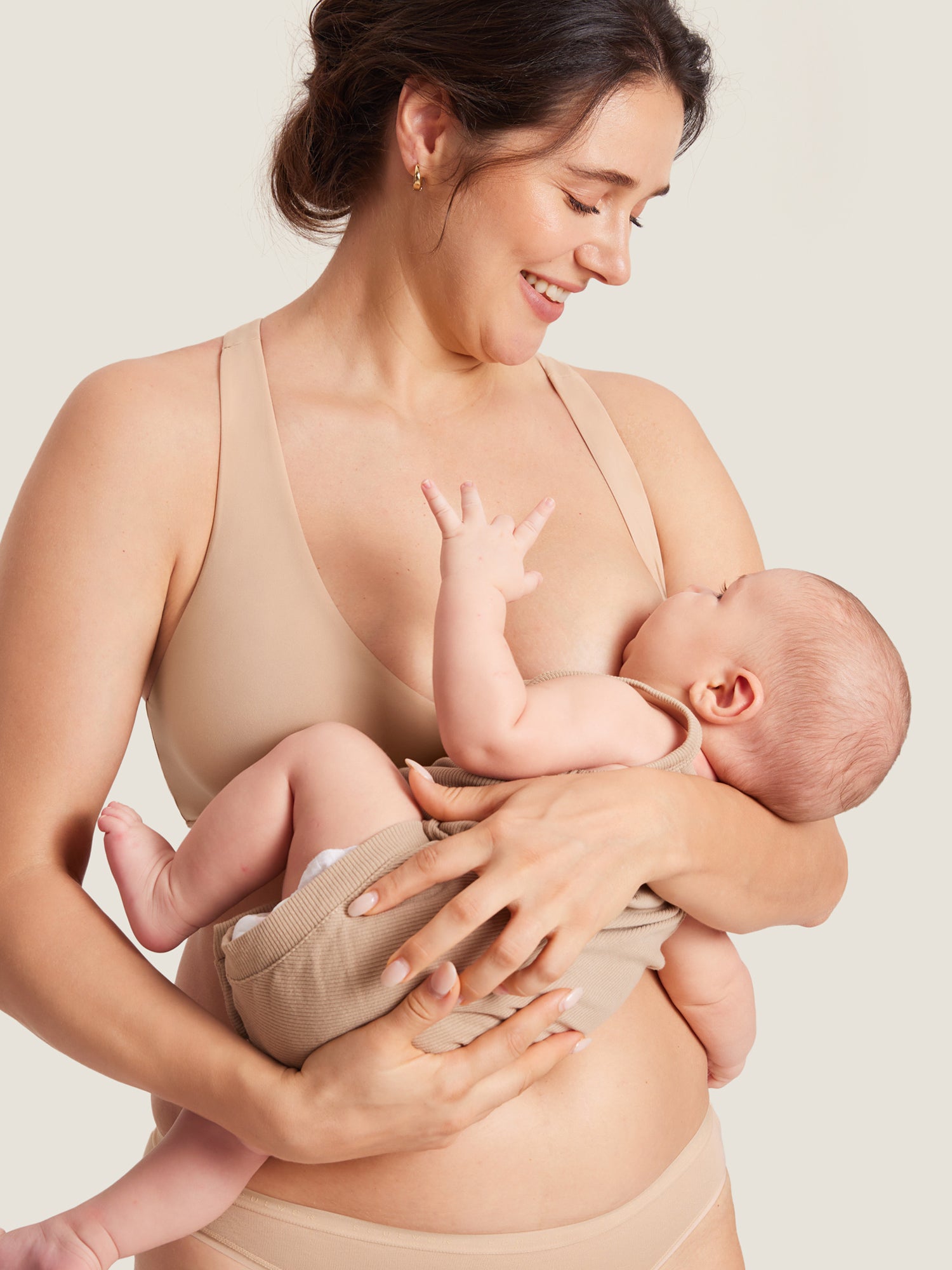 MOMANDA Women's Inbarely® Crossover Racerback Nursing Bra Warm Beige