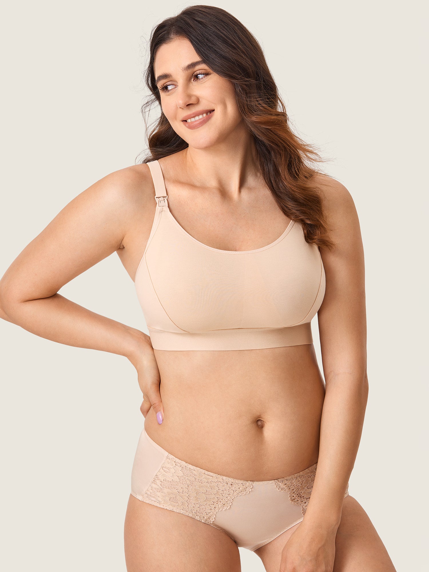 Women's Cotton Plus Size Nursing Sport Bra Beige