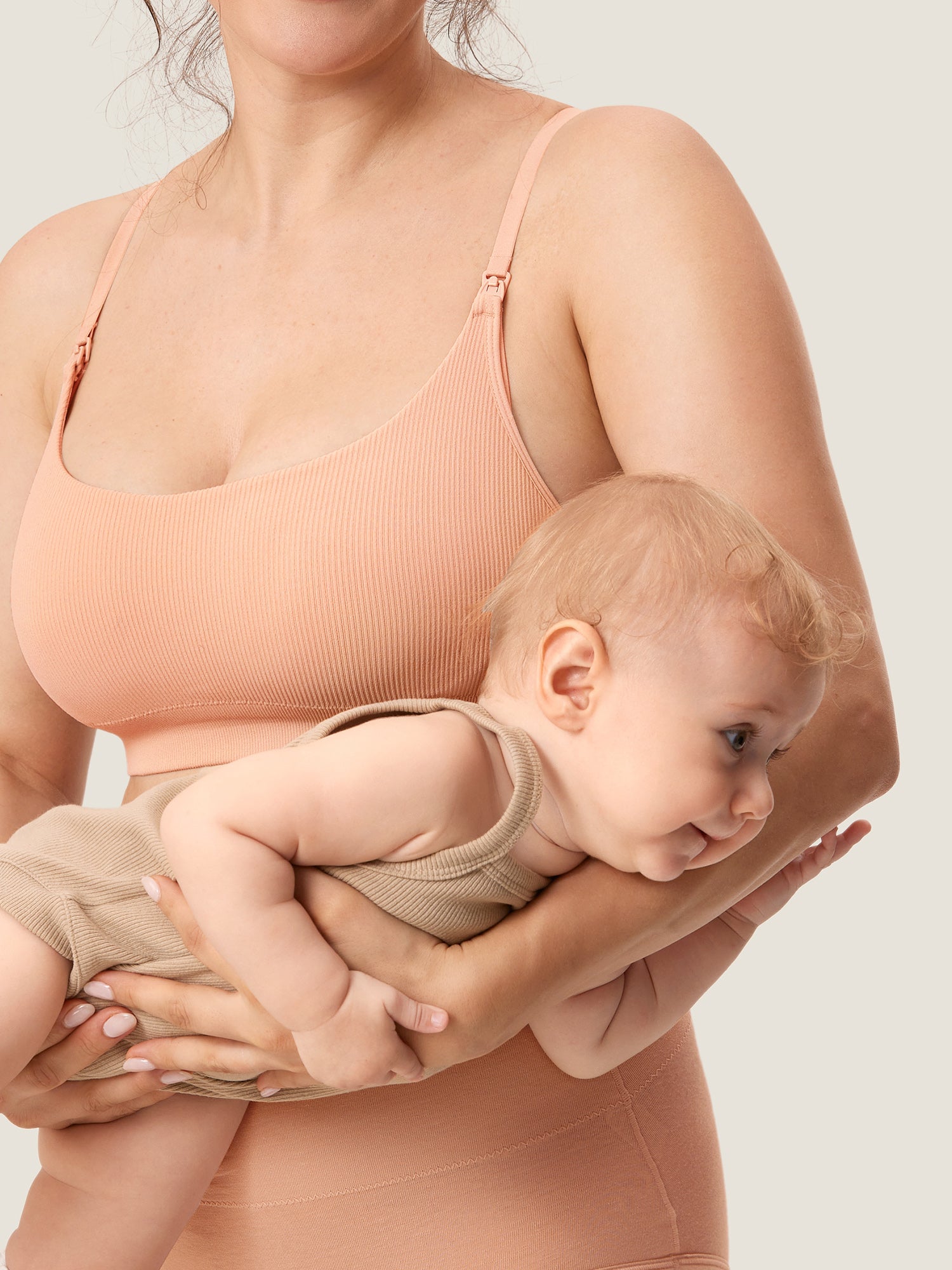 MOMANDA Women's Ribbed Scoop Nursing Bralette Warm Beige