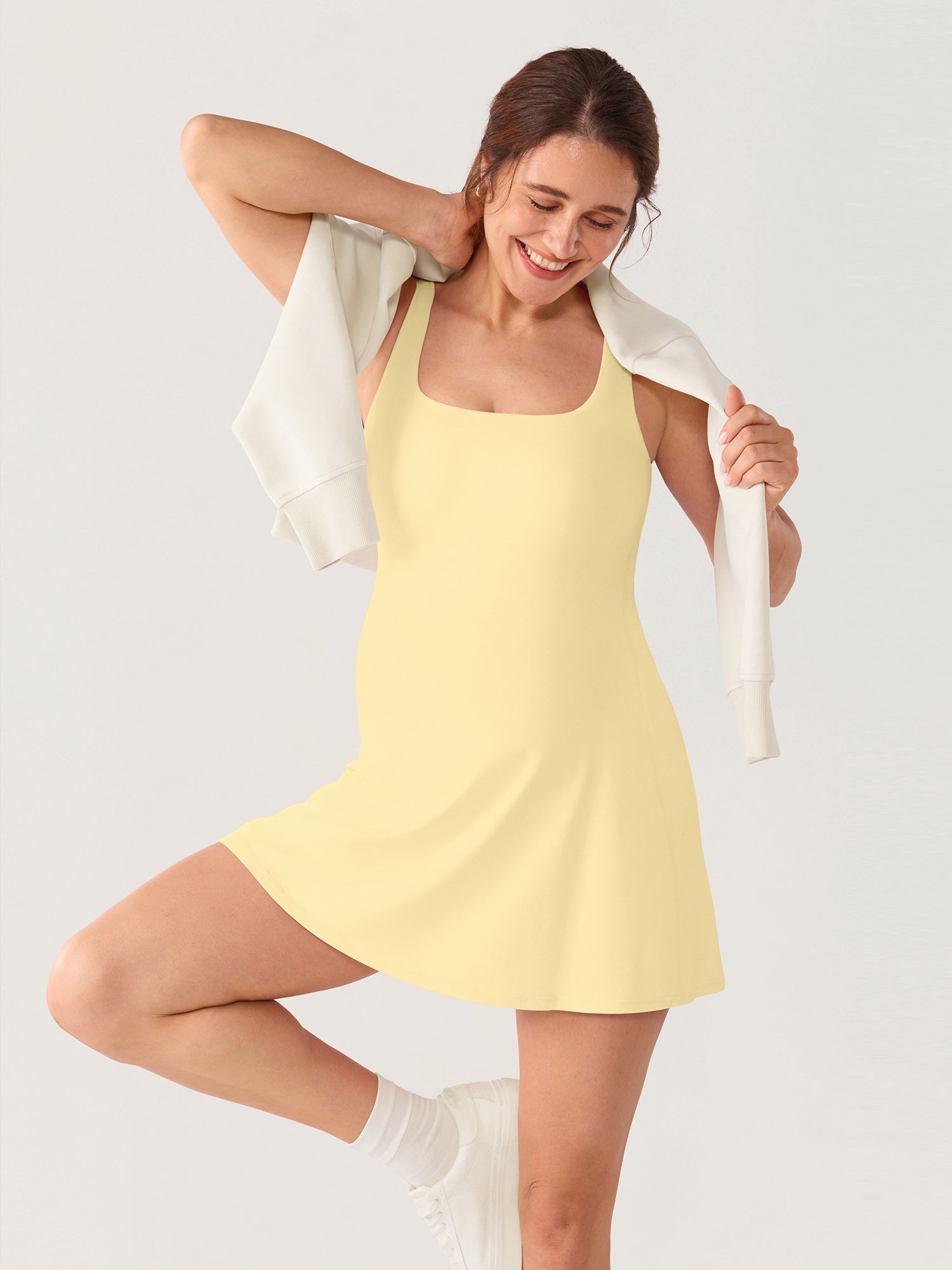MOMANDA Women's Natrelax® Maternity Mini Dress - Easy Peezy Butter @model_info:MOM1