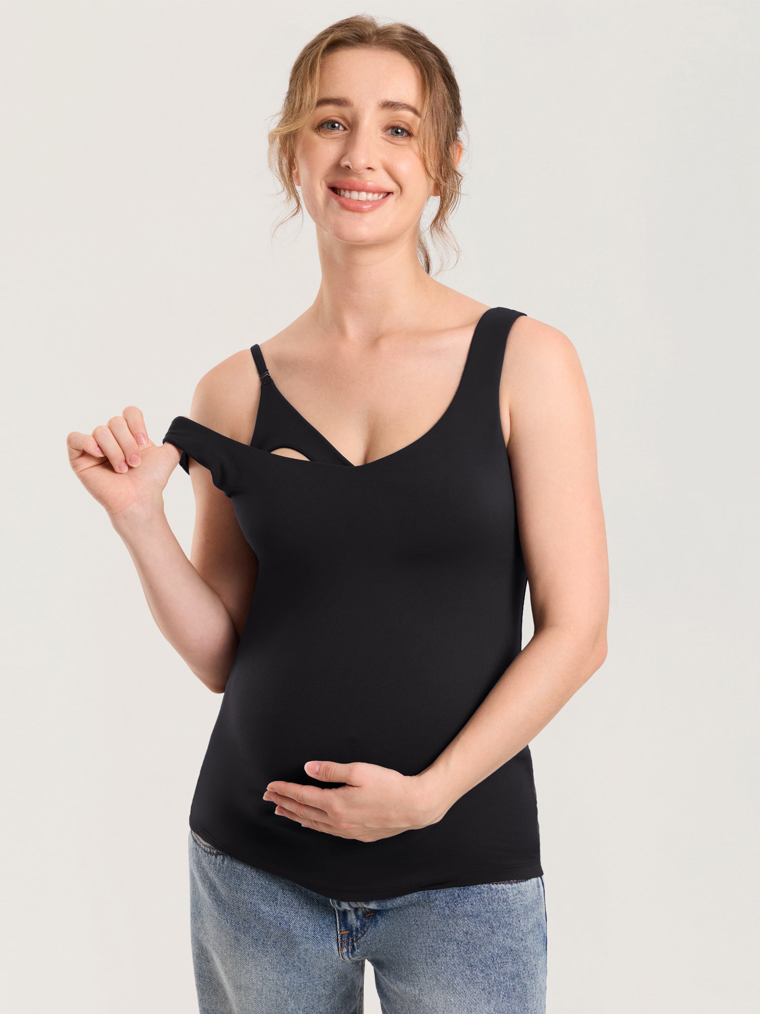 MOMANDA Naterlax® V Neck Nursing Tank Top Black