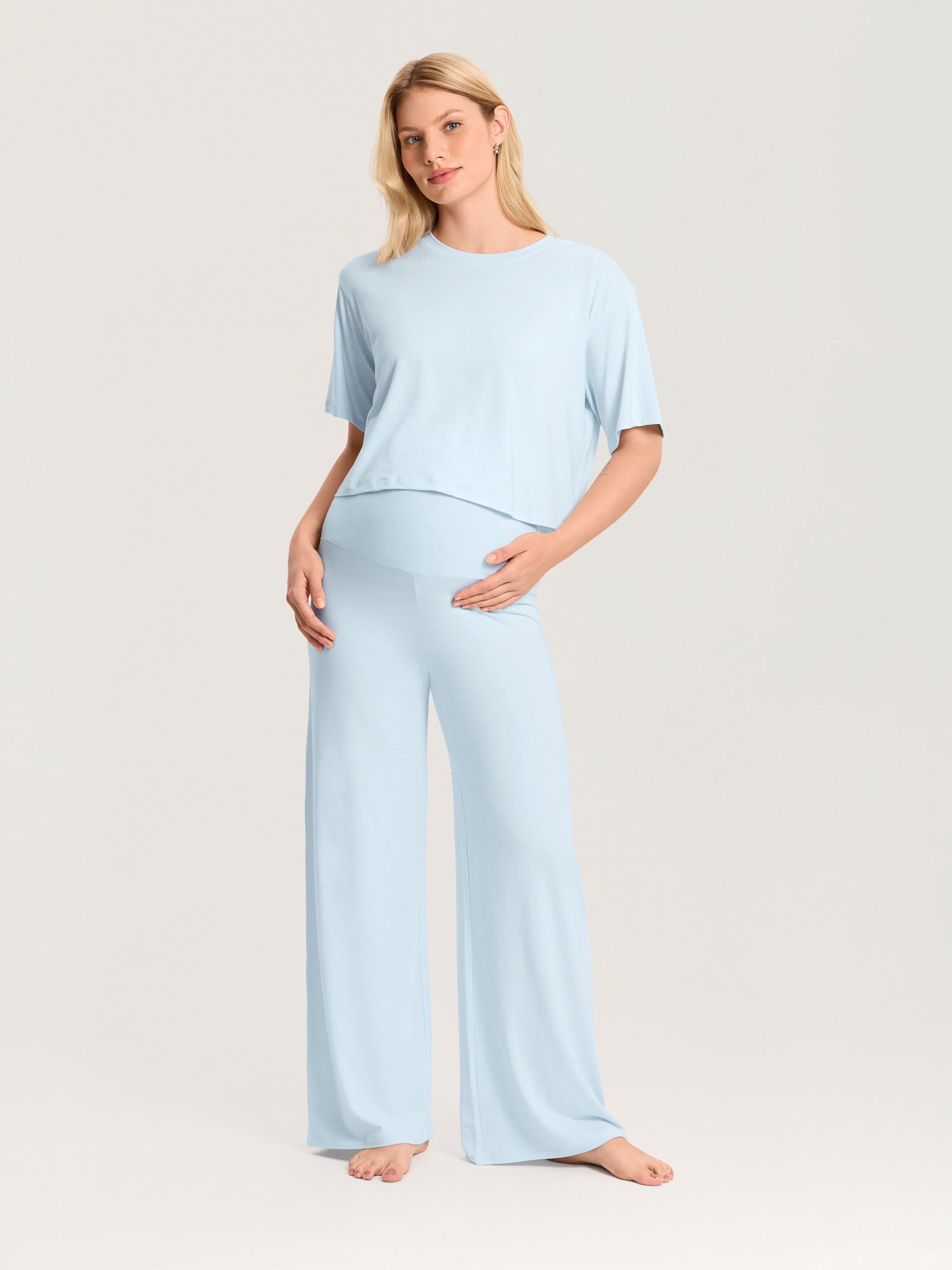 Modal Cotton Foldover Wide-Leg Pants 28.5"
