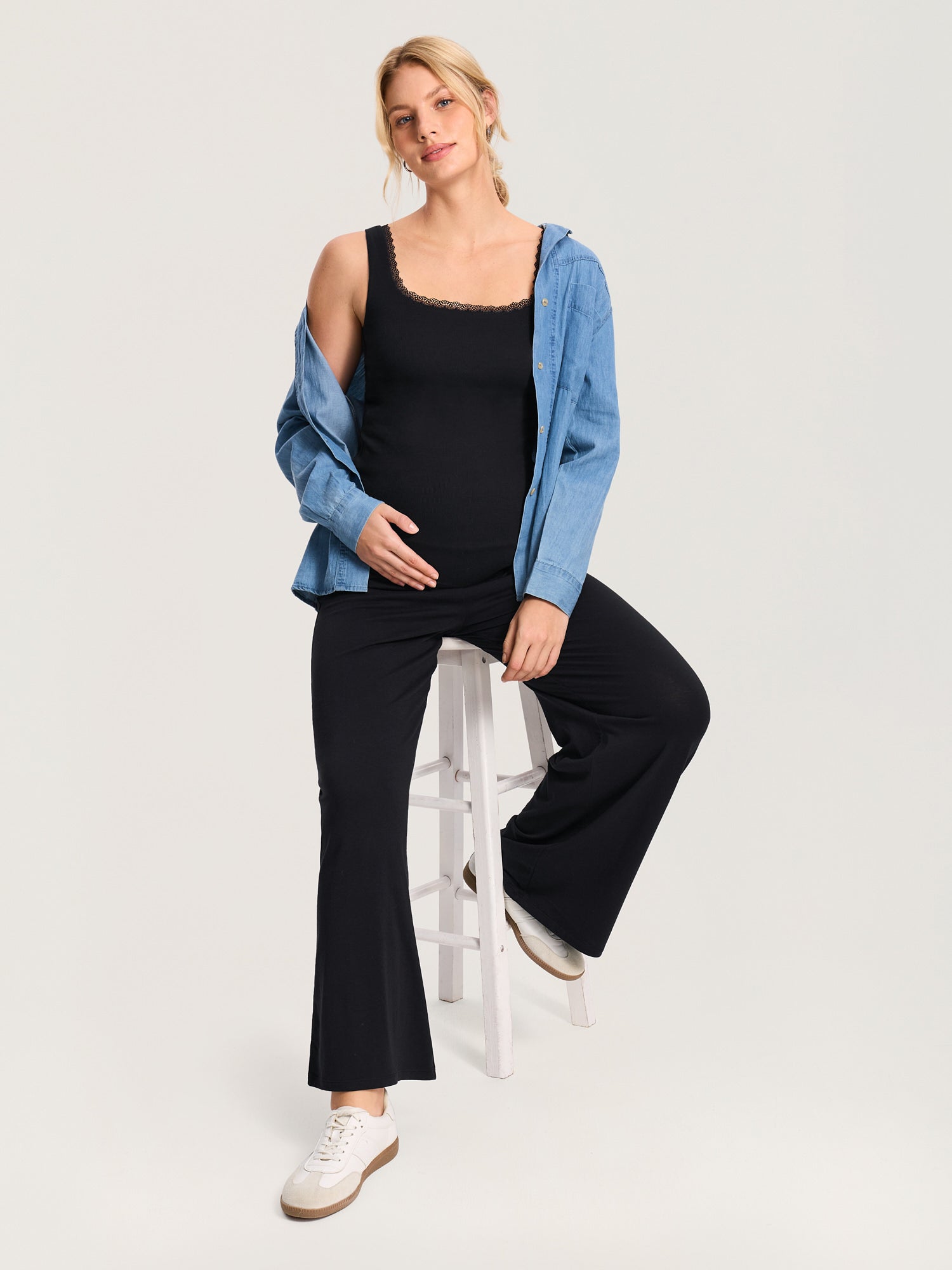 Modal Cotton Foldover Wide-Leg Pants 28.5"
