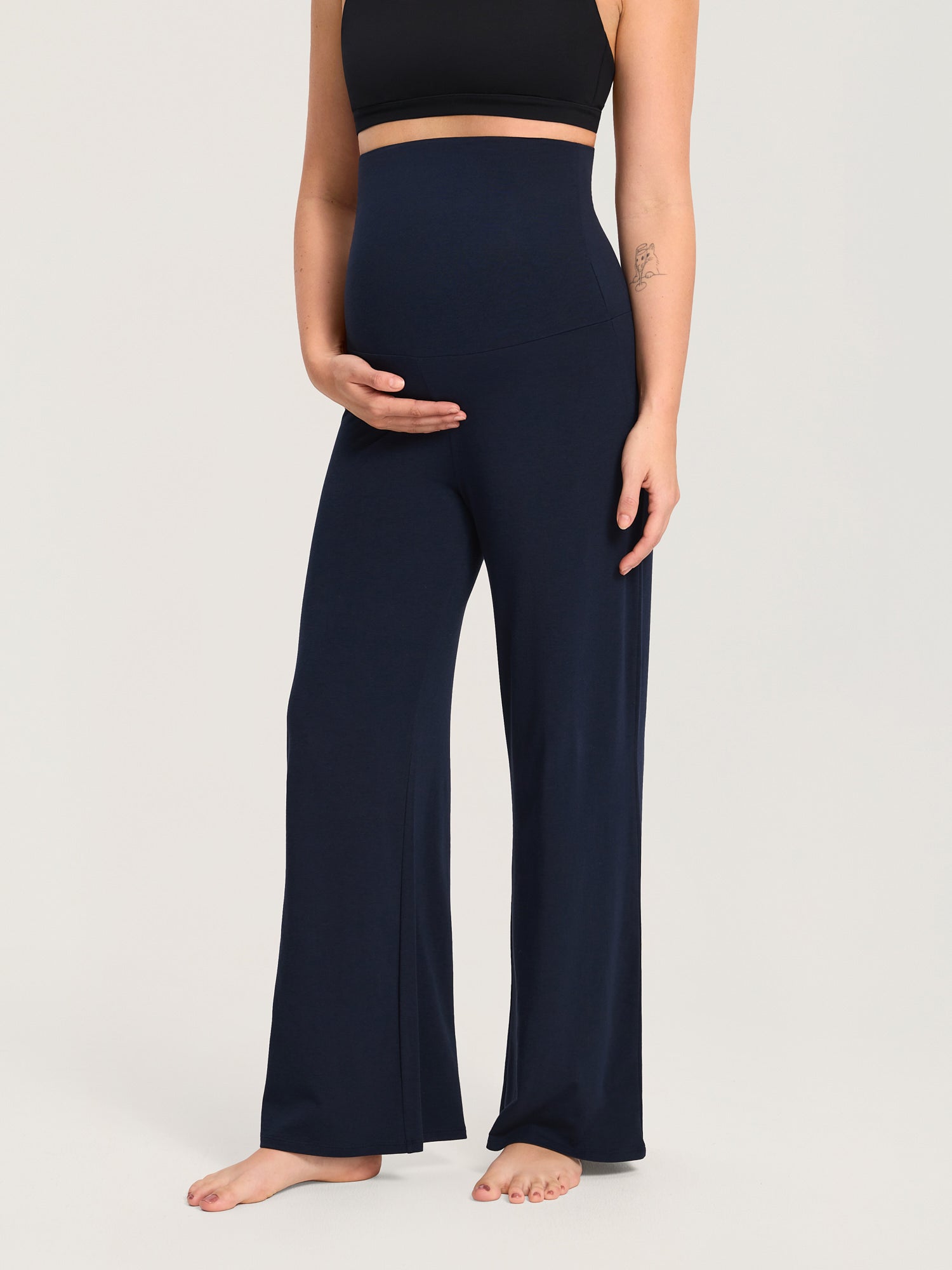 Modal Cotton Foldover Wide-Leg Pants 28.5"