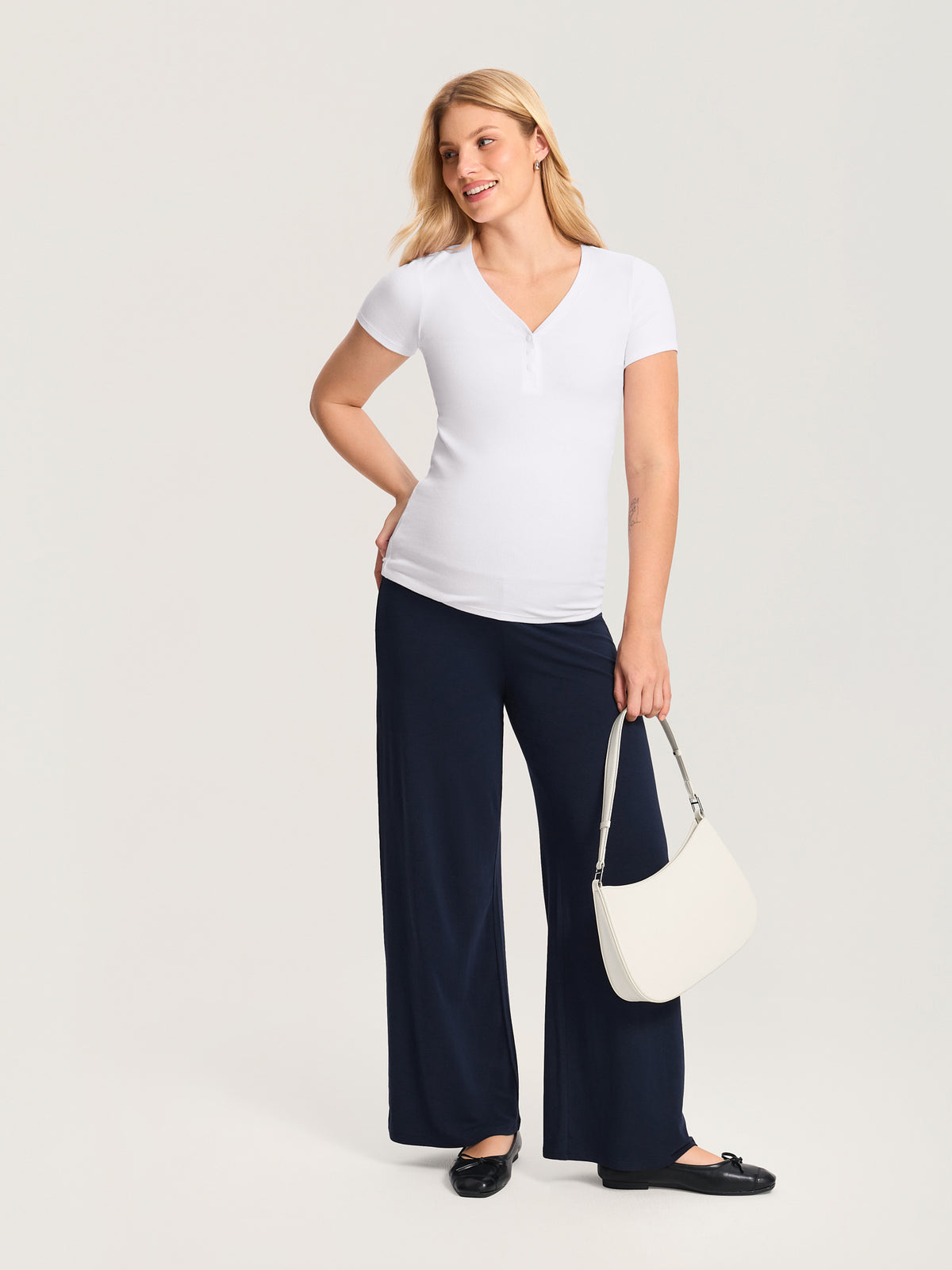 Modal Cotton Foldover Wide-Leg Pants 28.5"
