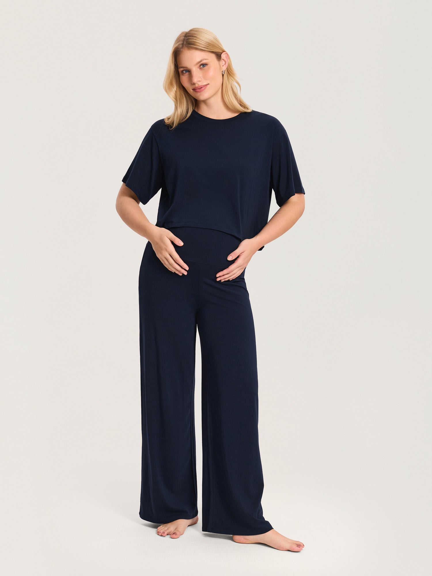 Modal Cotton Foldover Wide-Leg Pants 28.5"