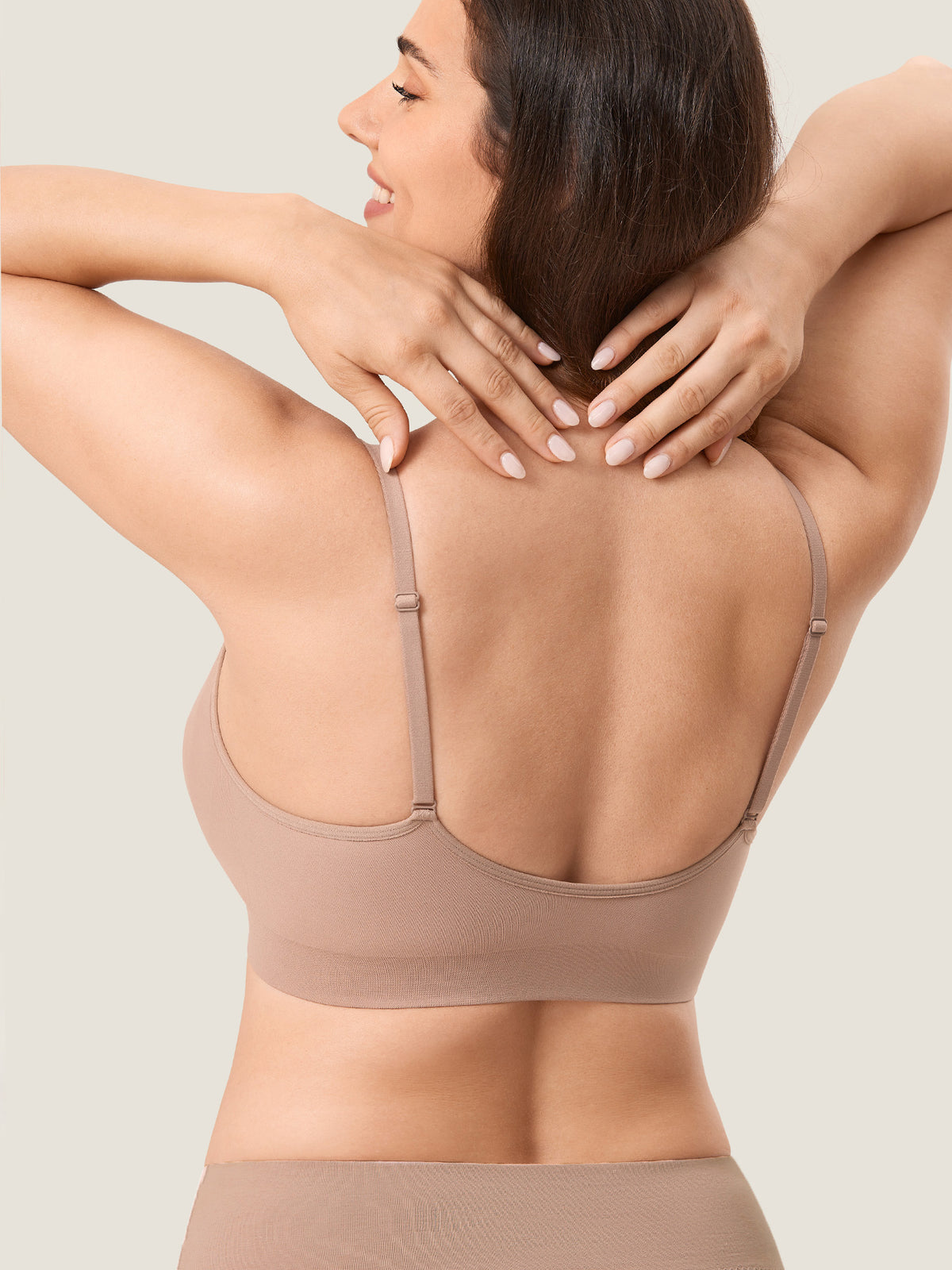 MOMANDA Women's Seamless Soft Knit Nursing Bra Cocoa Beige @model_info:Knit
