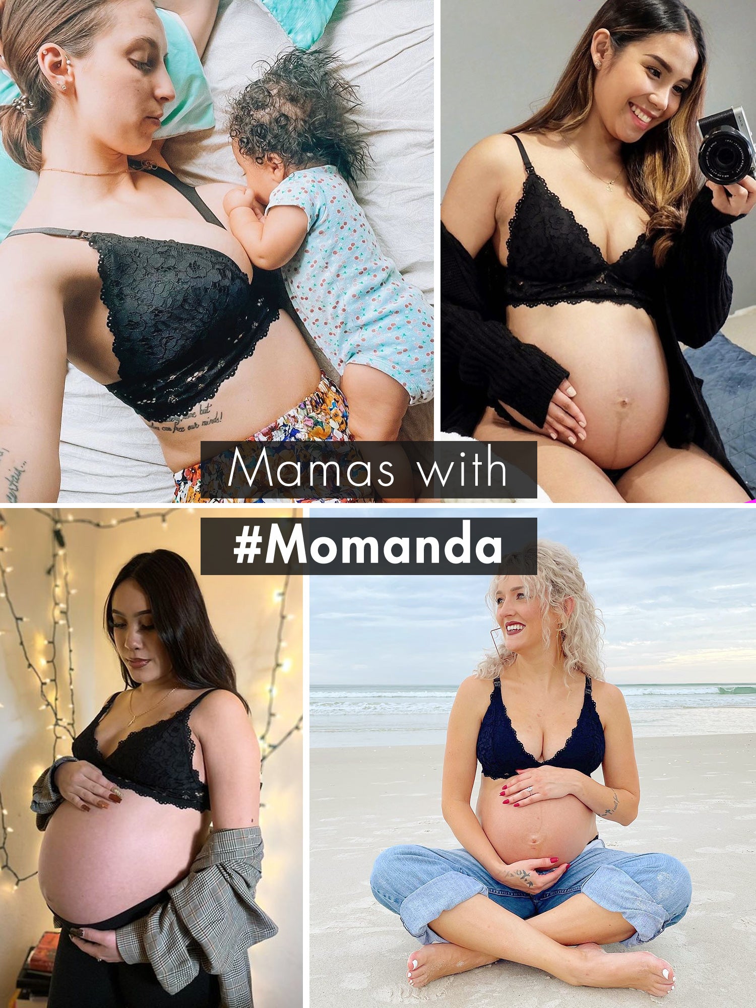 MOMANDA Women's Lace Plunge Nursing Bralette Black
